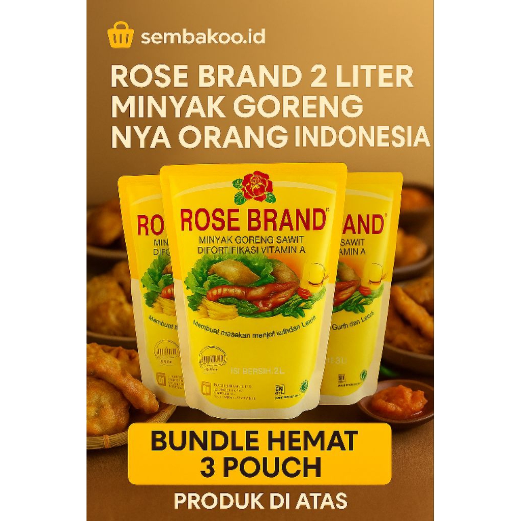 

Rose Brand Minyak Goreng 2 Liter - Bundle 3 Pouch | Minyak Sawit Jernih, Ekonomis & Higienis