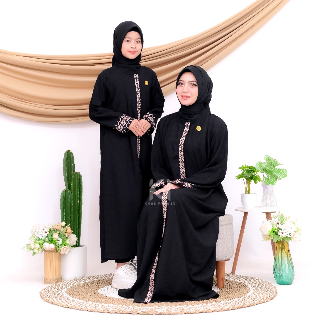 Gamis Couple Ibu Anak Perempuan Mewah Abaya Madina Bordir | gamis terbaru 2025 2026 Lebaran Wanita |