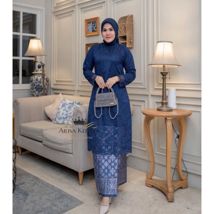 KODE A69V KEBAYA TUNIK BROKAT MIX SONGKET Kebaya Tunik Brokat Modern Jumbo LD 13  Tunik Brukat Moder