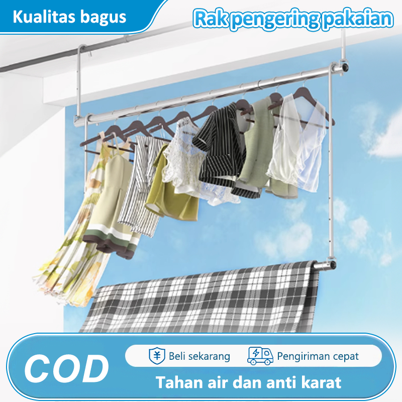 304 Jemuran Baju Gantung Adjustable Jemuran Portable Stainless Steel Fleksibel Tiang Jemuran Gantung