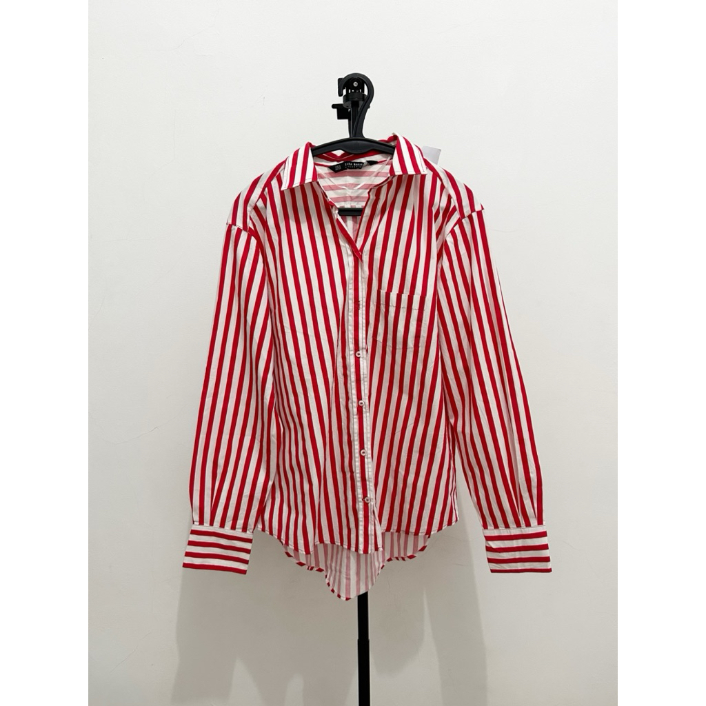 Kemeja Salur Stripe Merah Zara