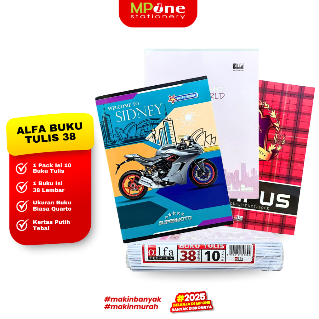 

(1 PACK) Alfa Buku Tulis Sekolah Quarto 38 Lembar / Buku Tulis Motif Campus/Cewe/Cowo Isi @10PCS ALFA