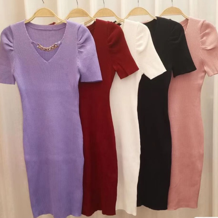 [Hallyu] Dress Bodycon Rajut Kalung Variasi Terbaru | Long Dress Casual Bodycon Rajut Wanita | Dress