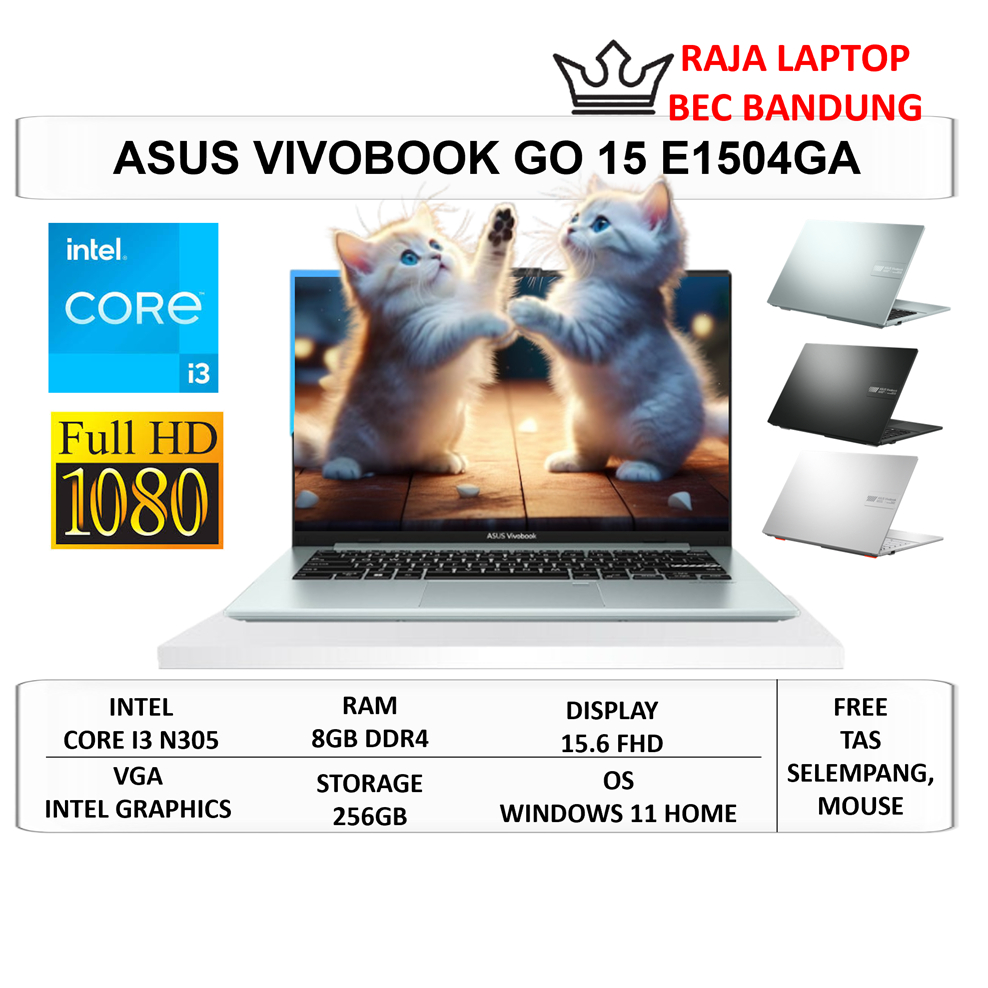 Laptop Murah Slim Asus Vivobook 15 E1504GA Intel Core i3 N305 Ram 8GB 256GB 15.6" FHD Windows 11 Ori