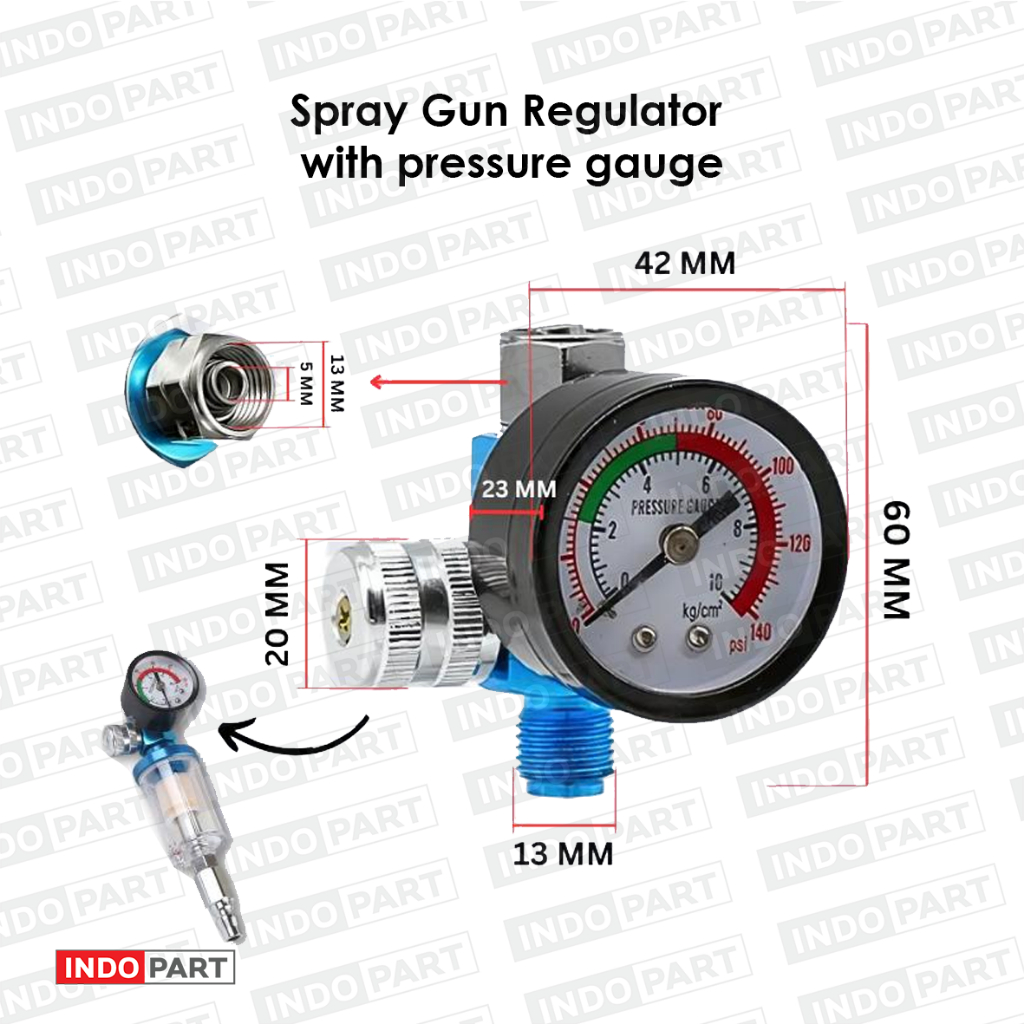 Spray Gun Regulator dengan Pressure Gauge – Alat Atur Tekanan Cat Kompresor