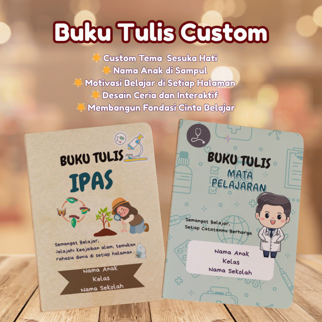 

HGS - Buku Tulis Custom Nama Anak, Desain Lucu, Bisa Pilih Cover, Hadiah TK, PAUD & SD