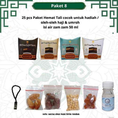 

paketan hemat tasbih+almond tali 25 pcs untuk oleh oleh haji dan umroh (isi air zamzam 50 ml)