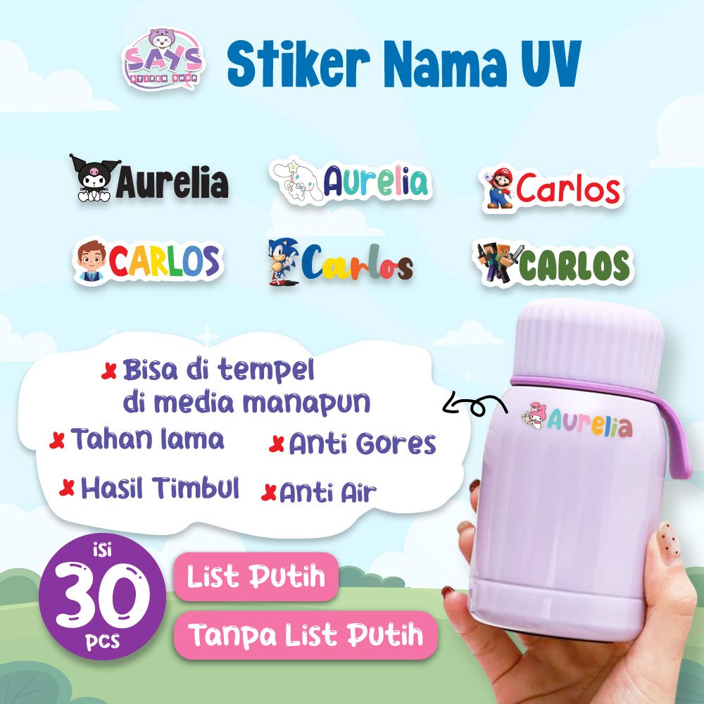 

Stiker Nama Timbul Anti Air Murah isi 30 Pcs