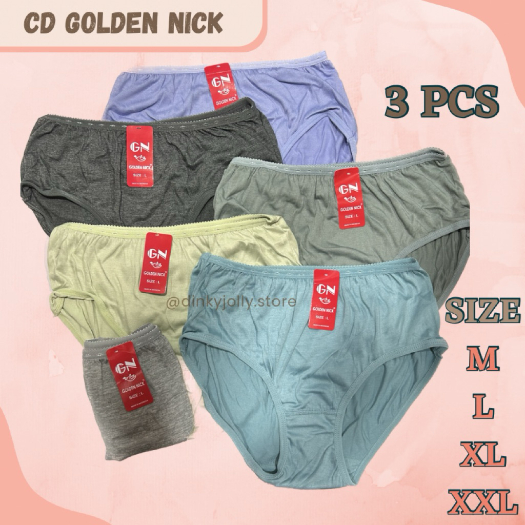 Celana Dalam Wanita Golden Nick 3 Pcs / CD Remaja Dewasa Bahan Katun Premium / Sempak / Celqna / Caw