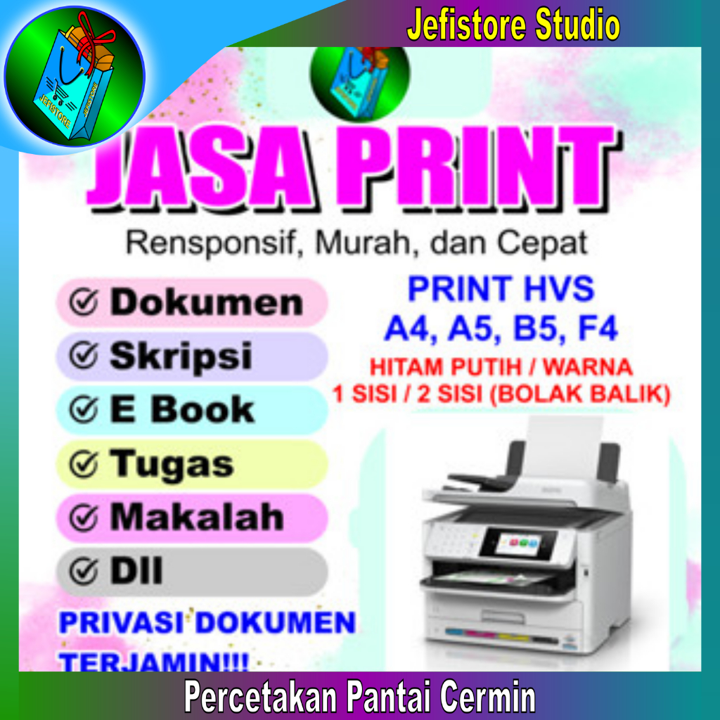 

Jasa Print / Cetak Dokumen, Draft isi Buku, Brosur, Makalah, Skripsi, dll | Kertas A5/A4/F4 | 75gsm - Jefistore Studio