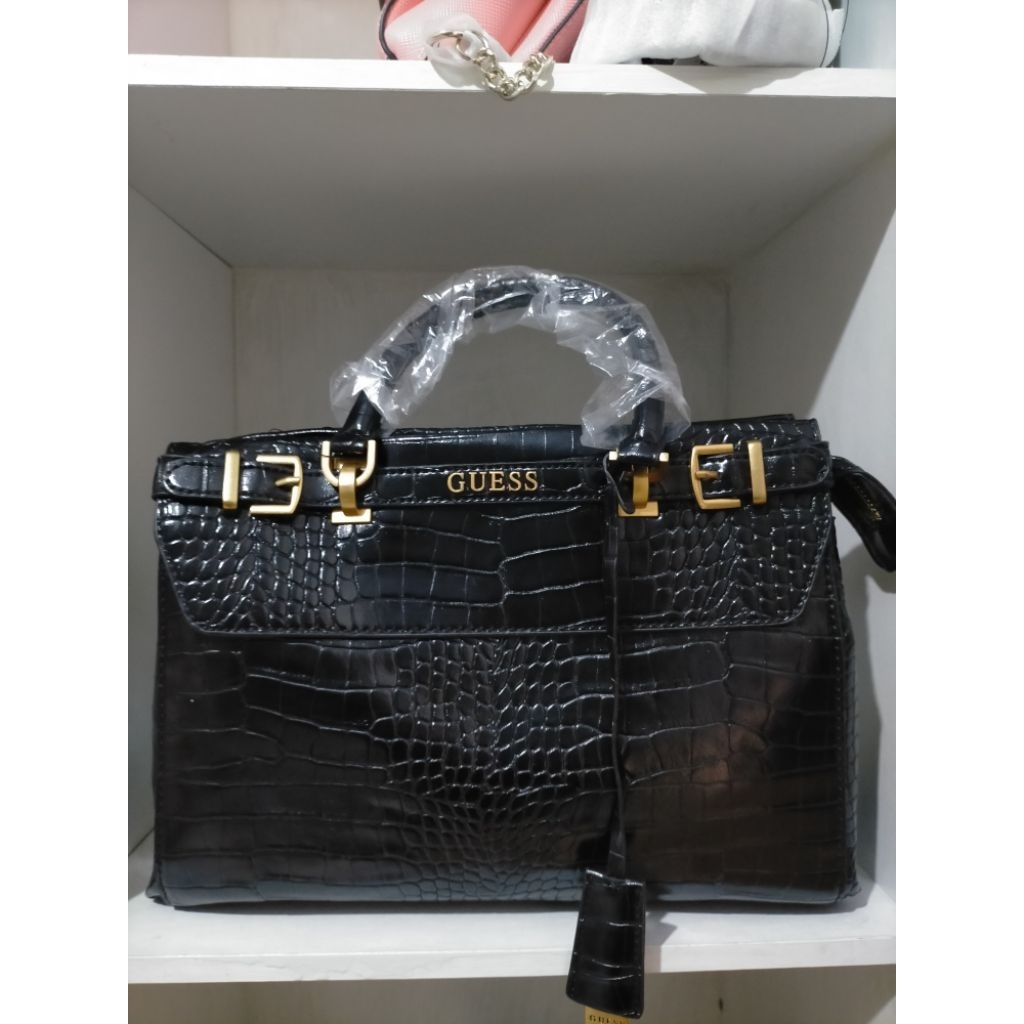 GUESS SESTRI LUXURY SATCHEL CROCO BLACK
