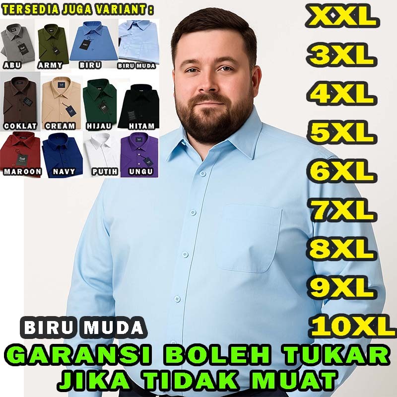 kemeja hem baju pria cowok laki laki jumbo big size biru muda xl xxl  2xl 3xl 4xl 5xl 6xl 7xl 8xl 9x