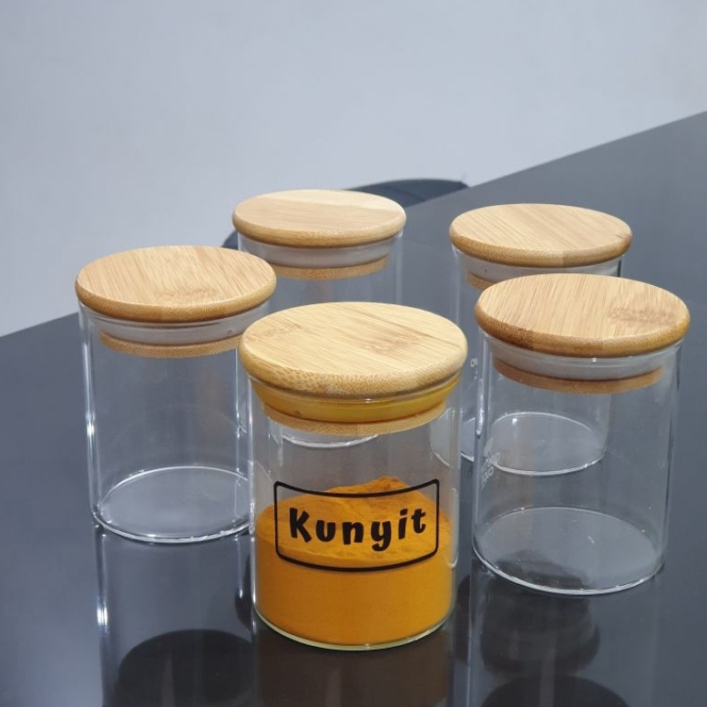 Sale sale Botol Bumbu Kaca Tutup Kayu free Sticker