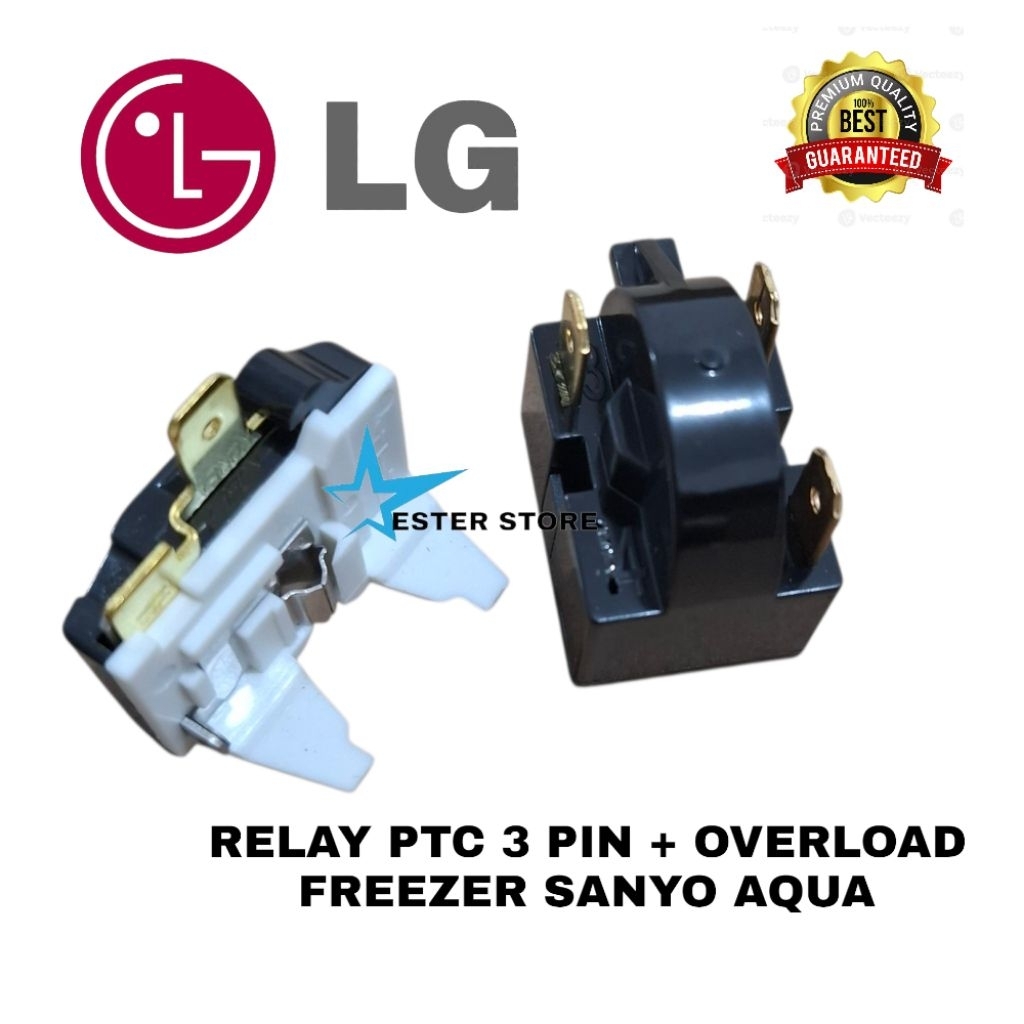 Set Relay Ptc 3 pin 2 kanan 1 kiri+ Overload Kulkas LG 1 pintu/2 pintu