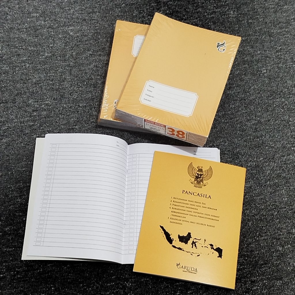 

( 10 BUKU ) BUKU TULIS GARUDA 38 LEMBAR COVER COKLAT UKURAN PENDEK/A5/KWARTO