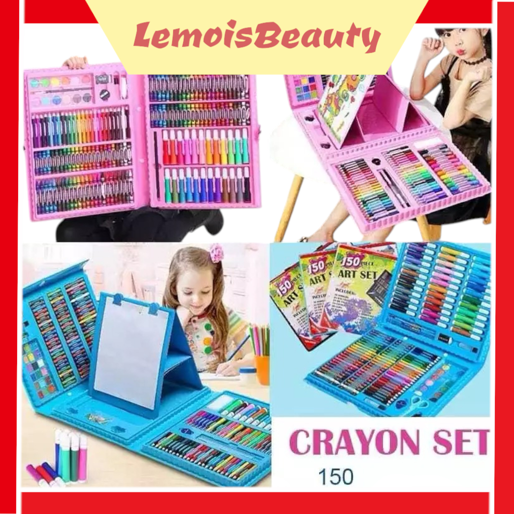 

LemoisBeauty- Crayon Set 150pcs / Pensil Warna Spidol Krayon Cat Air Minyak Kuas Palet Water Colors Alat Menggambar Mewarnai Melukis Isi 150 pcs Anak Anak / Kit Art Supplies Painting Hadiah Kado Ulang Tahun Birthday Gift Pencil Colours Coloring Set Ga