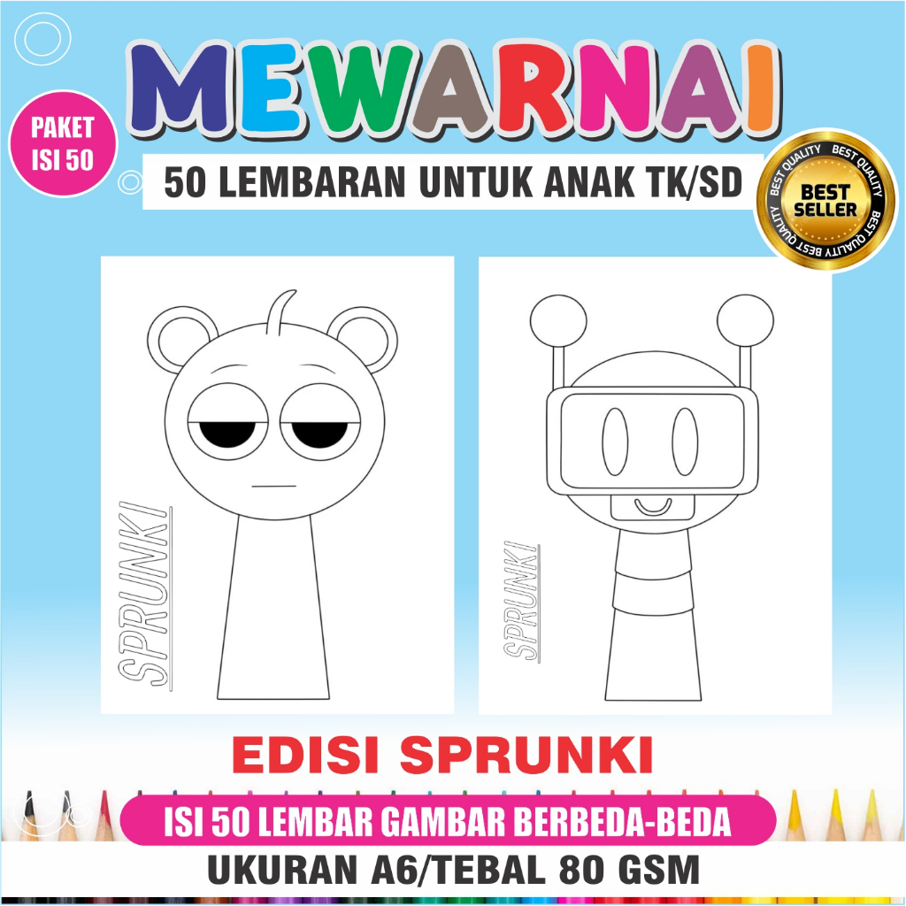 

MEWARNAI Edisi Sprunki Isi 50 Lembaran untuk ANAK TK/SD GSM A6/TEBAL 80