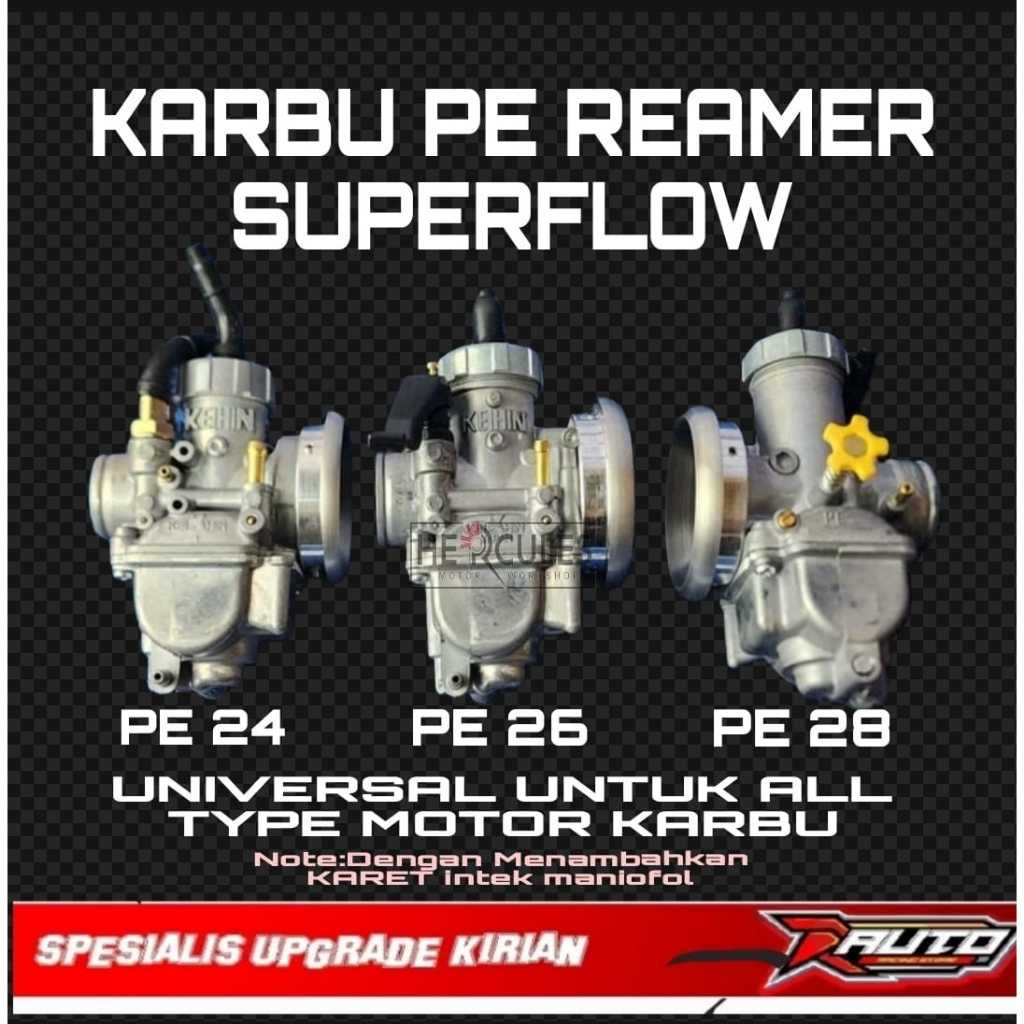 karburator Karbu PE Reamer SUPER FLOW keihin pe28 pe24 pe26 original  mio beat JUPITER SUPRA rx king