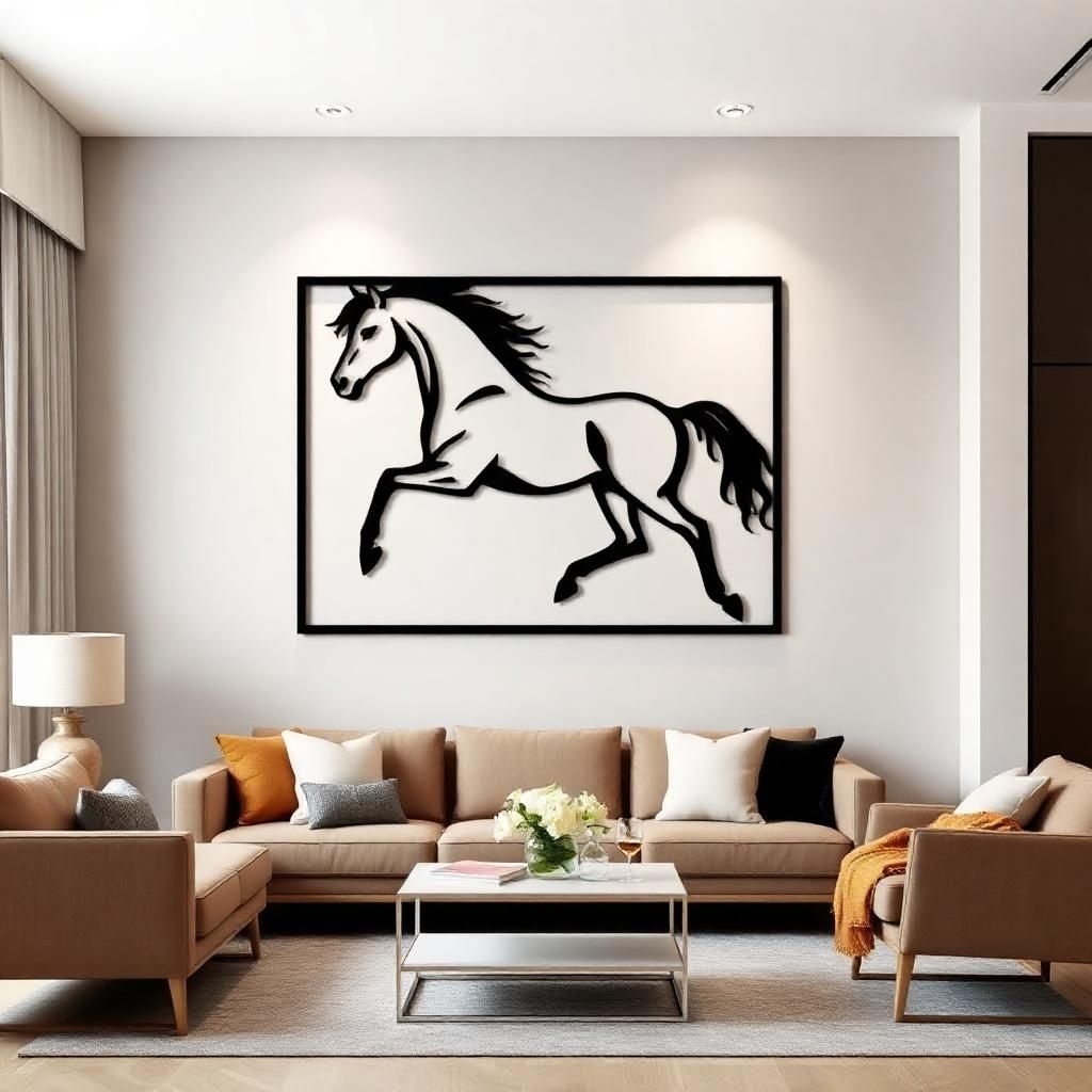 dekorasi dinding ruang tamu gambar kuda 3D