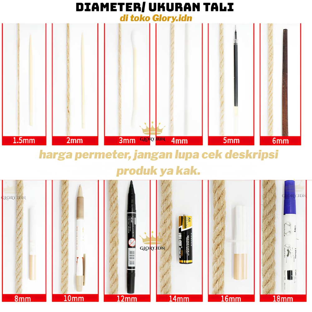 

Tali rami goni 3mm s/d 14mm【Harga per meter】untuk kerajinan tangan, DIY, garukan kucing, dekorasi