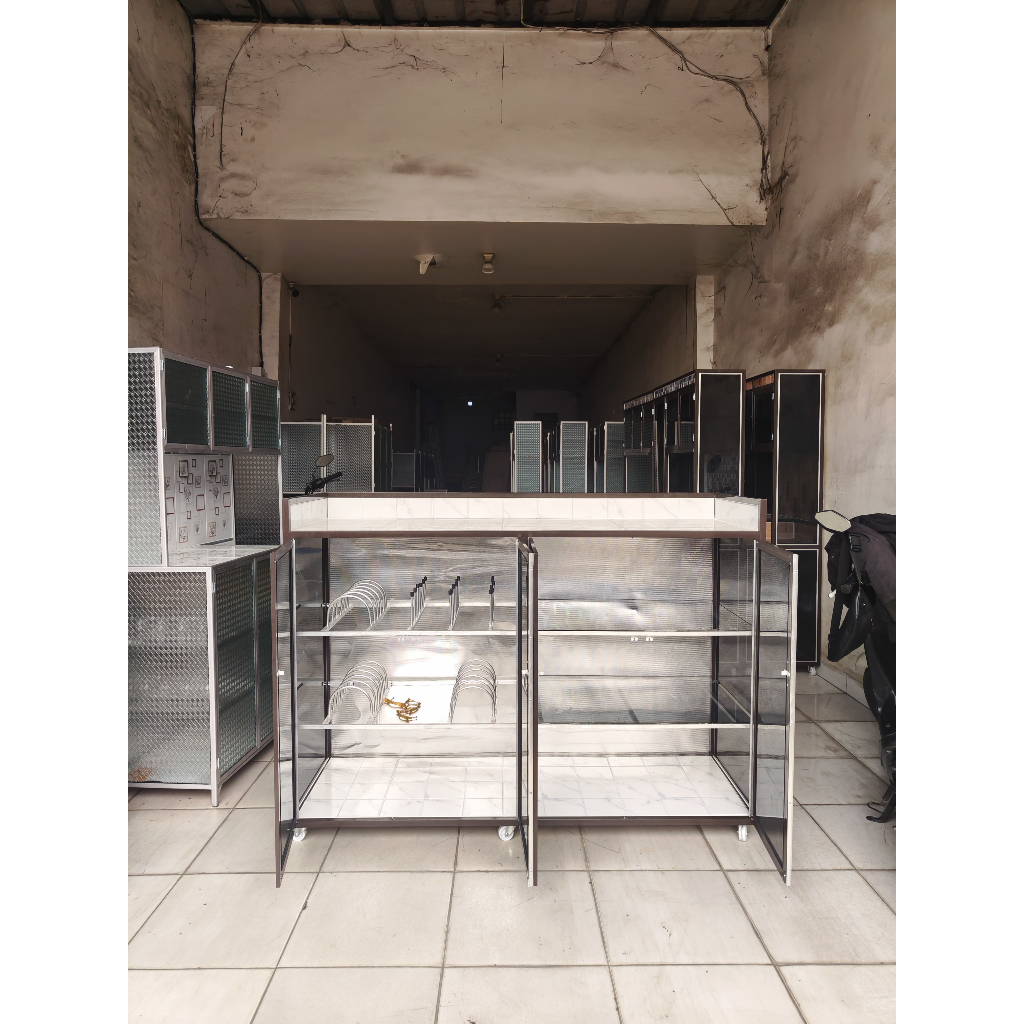 MEJA DAPUR 4 PINTU TIANG ALUMUNIUM HOLO/meja dapur/meja dapur alumunium/meja kopor/meja kompor 2 tun