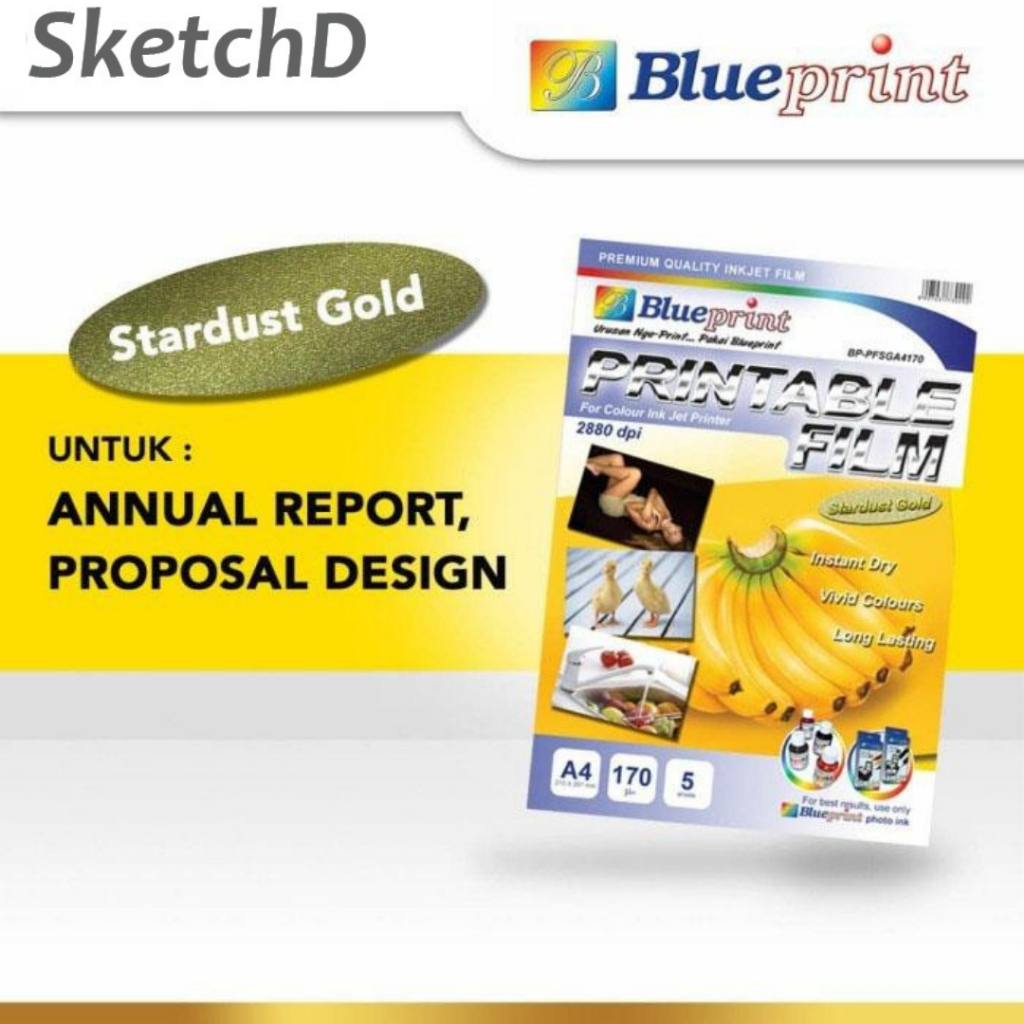 

Kertas Emas 170 gsm Blueprint Printable Film A4 Stardust Gold 5 lembar Tekstur Kulit Jeruk