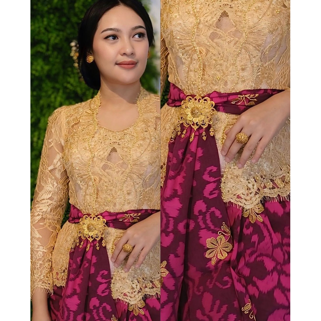 kebaya payet ready gold kain semi prancis