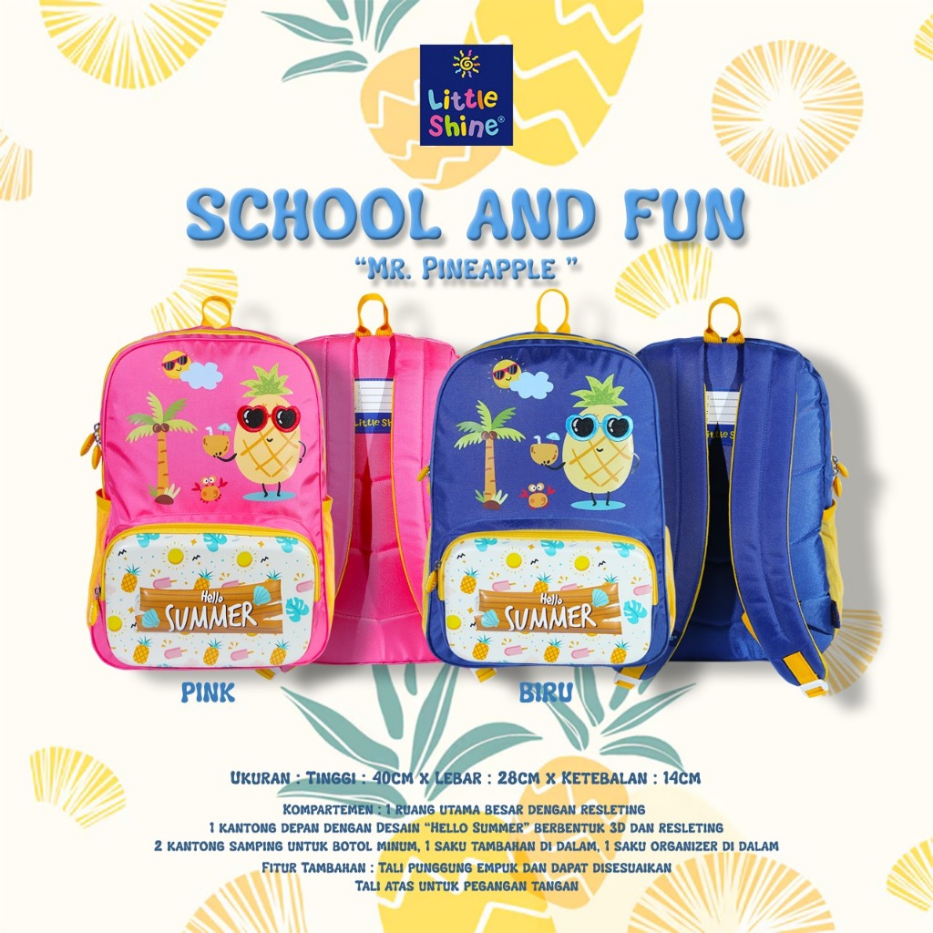 Littleshine - Tas Ransel Anak Sekolah SD Bahan Polyester Premium - Ransel Anak 3D Timbul Motif Pinea