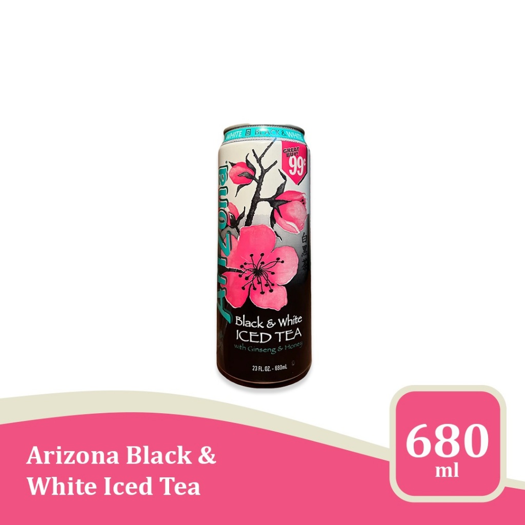 

Arizona Black & White Iced Tea with Ginseng & Honey 23 fl oz - minuman impor USA