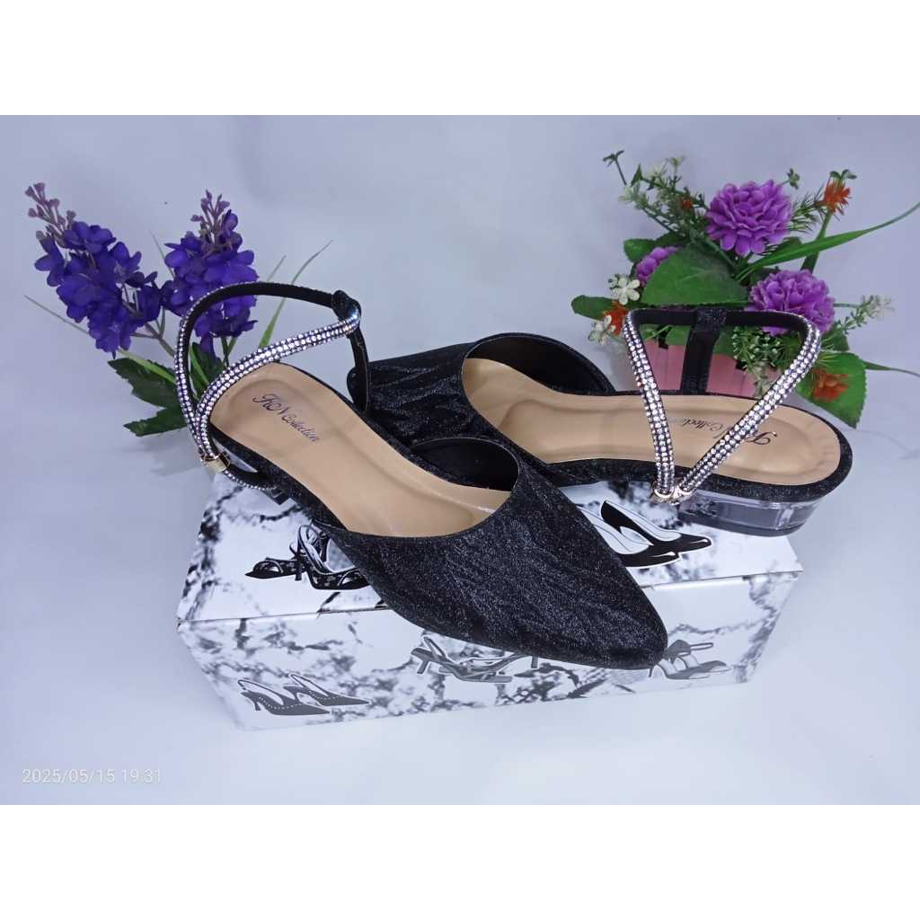 sandal lidiya 3cm tali gliter hak kaca 3cm