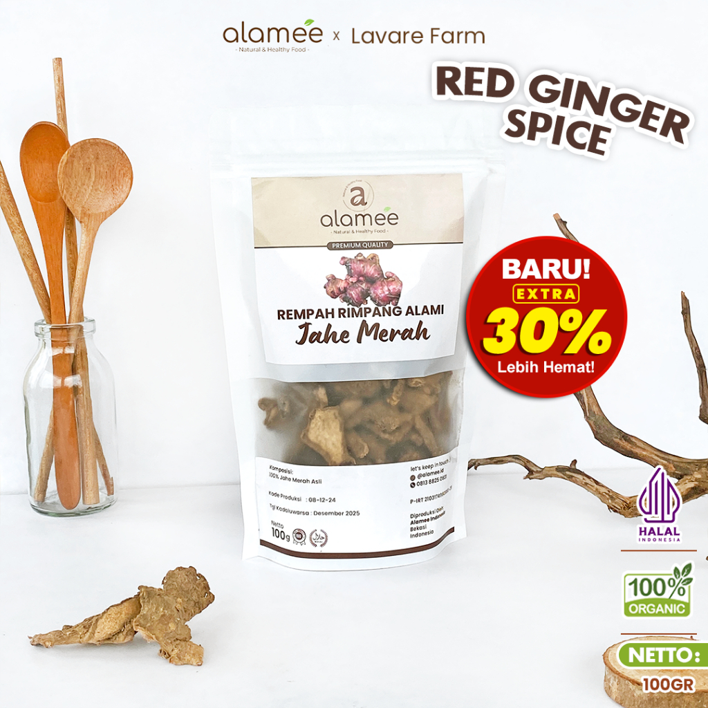 

ALAMEE Jahe Merah Kering Iris Dried Ginger Rempah Rimpang Organik Alami Bumbu Masakan Masak 100 BUMA