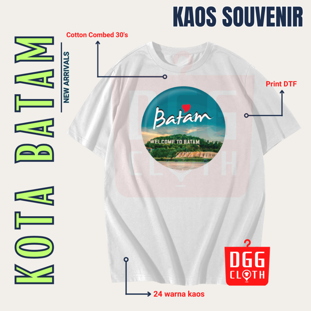 DGG Kaos Oleh-Oleh Batam White Tshirt Baju Souvenir Indonesia Dewasa Anak Type 2