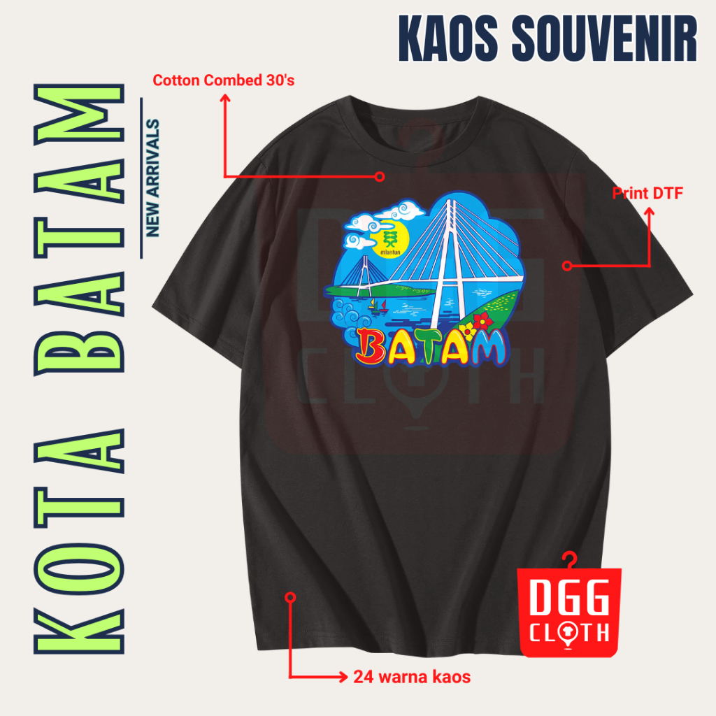DGG Kaos Oleh-Oleh Batam Black Tshirt Baju Souvenir Indonesia Dewasa Anak Type 1