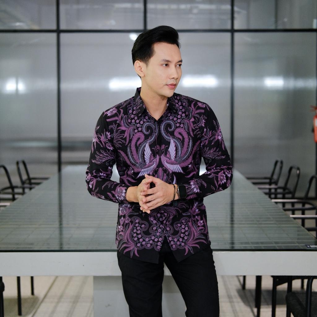 Batik Pria Modern Motif Gurdo Ungu Salem Kemeja Batik Lengan Panjang Baju Batik Original Jumbo