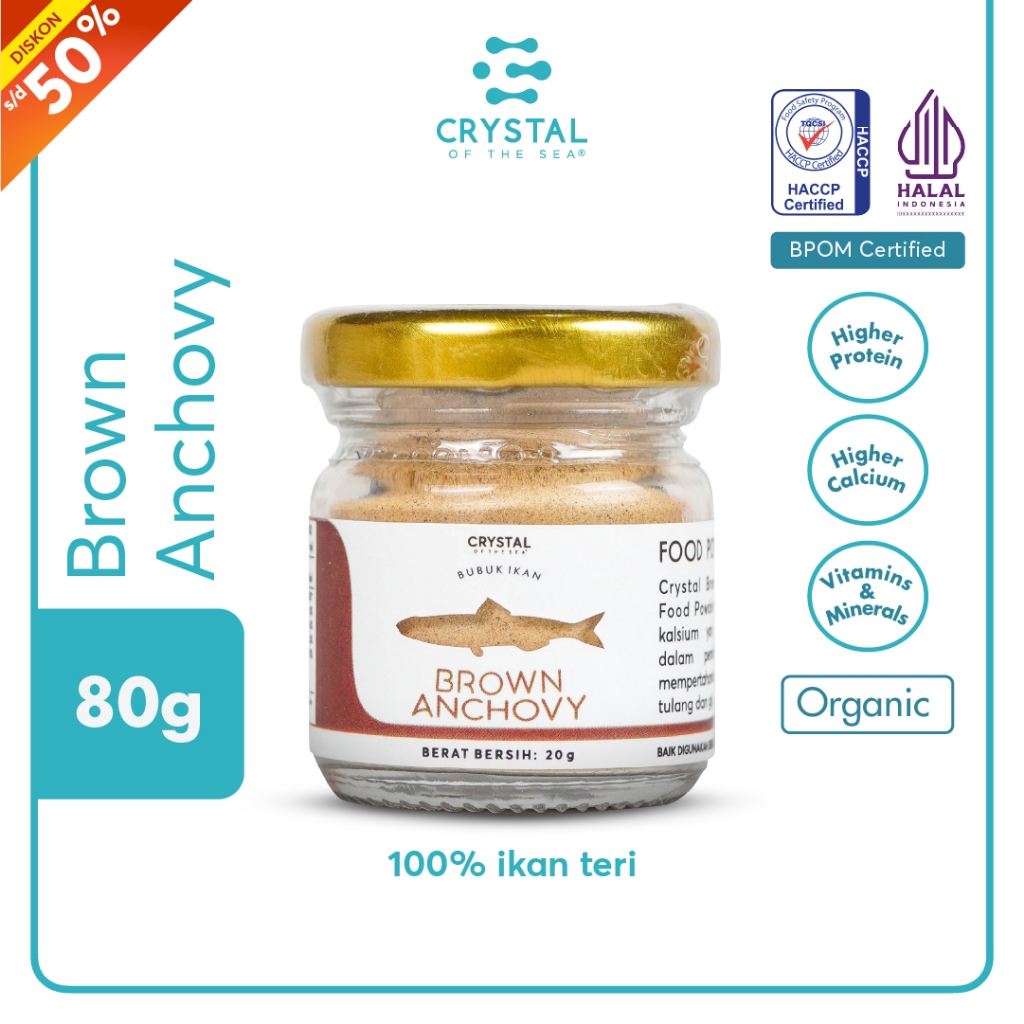 

Crystal of the Sea | Brown Anchovy Powder (20GR) (80GR)) | Ikan Bilis | Bubuk Teri Jengki Kering - Bumbu Kaldu Penyedap MPASI Premium