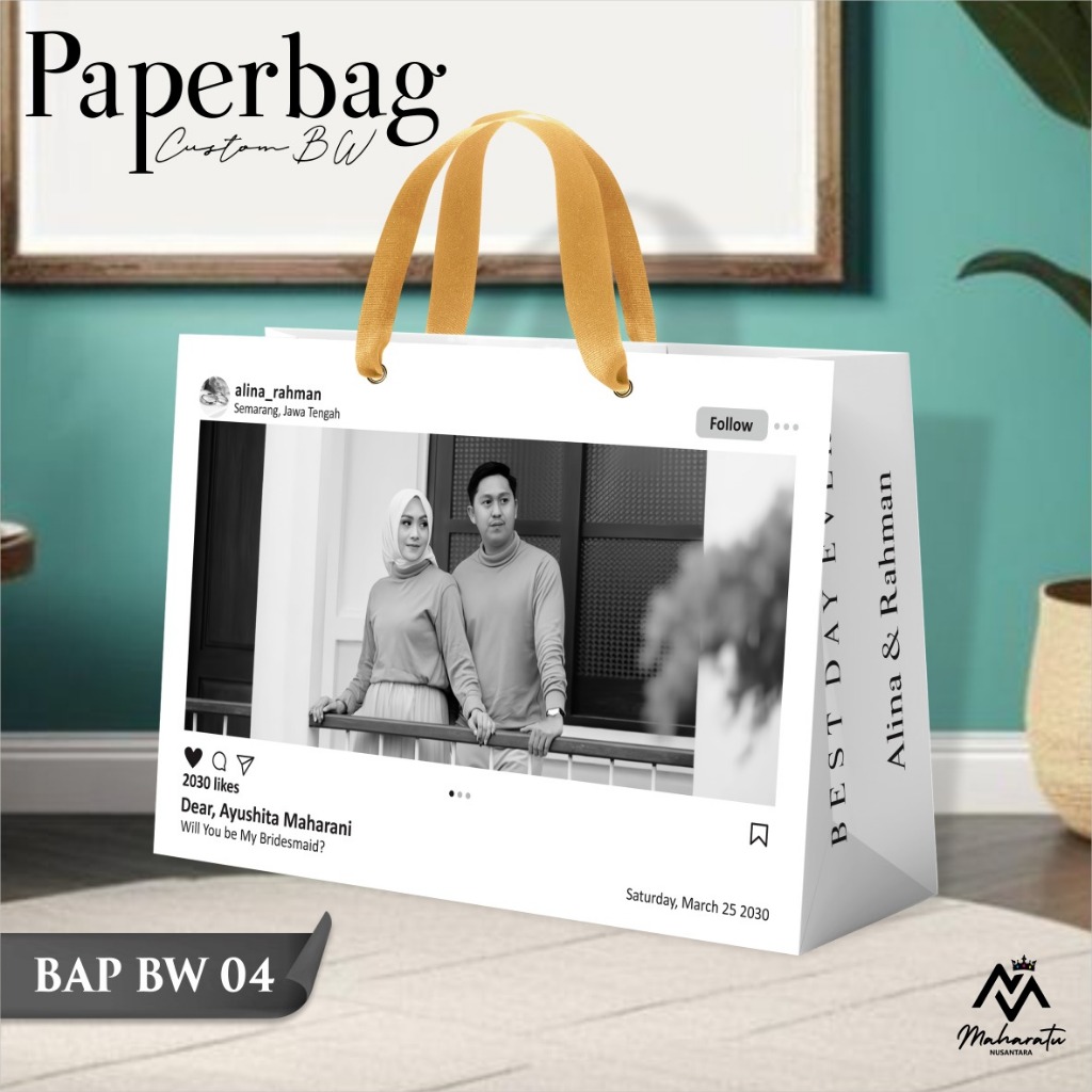 

PAPER BAG WEDDING BAHAN ARTPAPER CUSTOM - TAS BRIDESMAID TEMA BLACK AND WHITE - PAPER BAG BAP BW