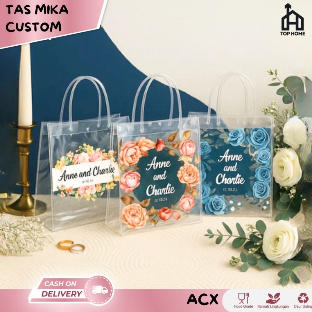 

Tas Mika Bridesmaid Bening Transparan /Tas Mika Custom Souvenir Wedding /Tas Bridesmaid Custom Motif