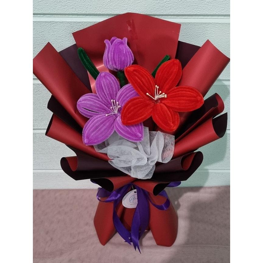 (READY STOK)  Buket Bunga Kawat Bulu / Buket Kawat Bulu / Buket Tulip Kawat Bulu / Buket Lily Kawat 