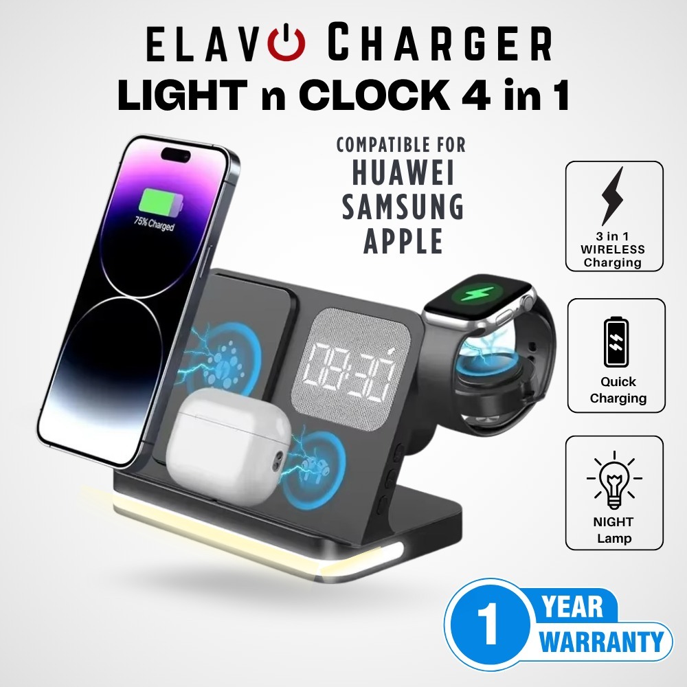 ELAVO ORIGINAL Charging Dock 4 in 1 Fast Charger iWatch Series 8 7 6 5 4 3 2 1 Samsung Watch 5 pro 4