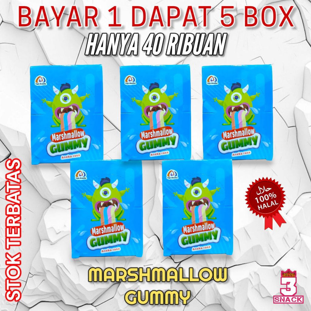 

Promo 5 Box Marshmallow Gummy 1 Box Isi 30 Pcs x 5 = 150 Pcs Marshmallow