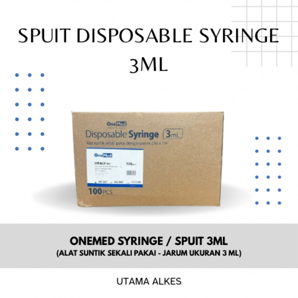 Onemed Disposable Syringe With Needle  3cc Syringe/Alat Suntik Jarum Suntik 3ml