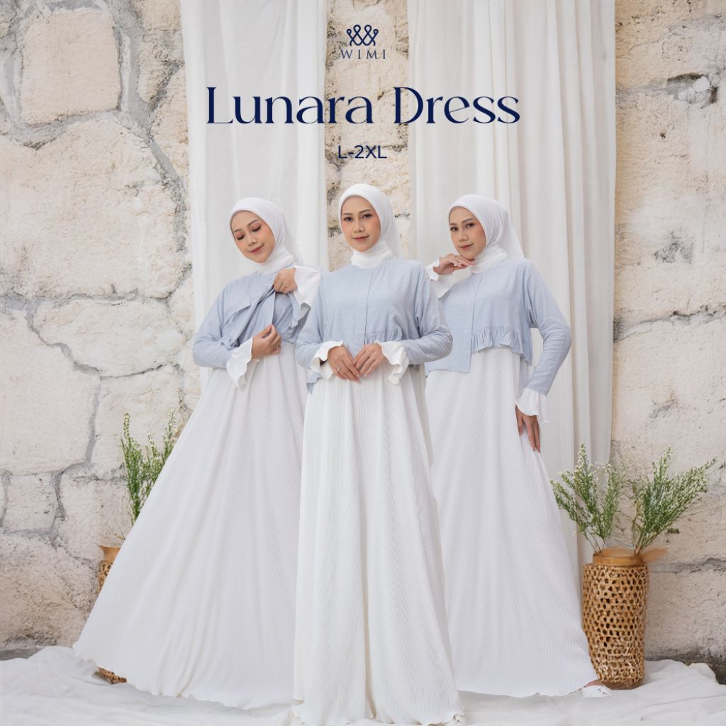 Lunara Series | Dress Plisket Flowy Wanita Muslim Viscose Jacquard - Baby Blue