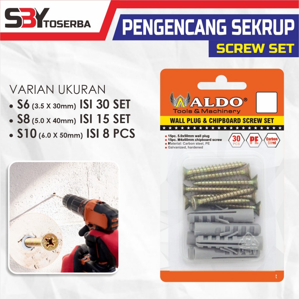 Pengencang Sekrup S6 S8 S10 / Alat Tanam Sekrup Dinding / Penguat Lubang Dinding ALDO S6 / S8 / S10