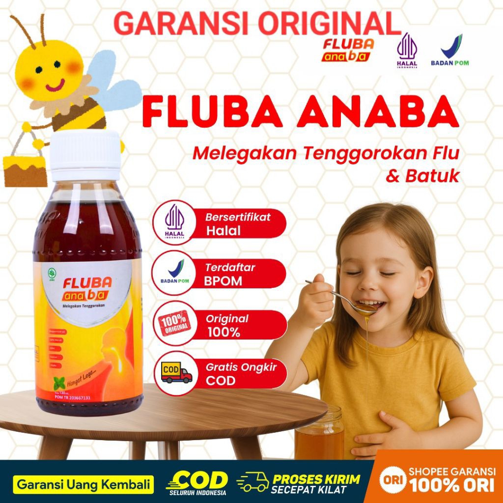 

FLUBA ANABA 130ml - 3x Lebih Ampuh Atasi Masalah Flu Batuk Anak | Original Madu