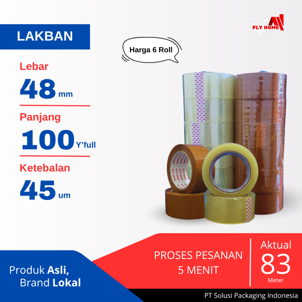 

FLYHOME Lakban bening coklat 48x100yard 6roll 2inchi ukuran FULL