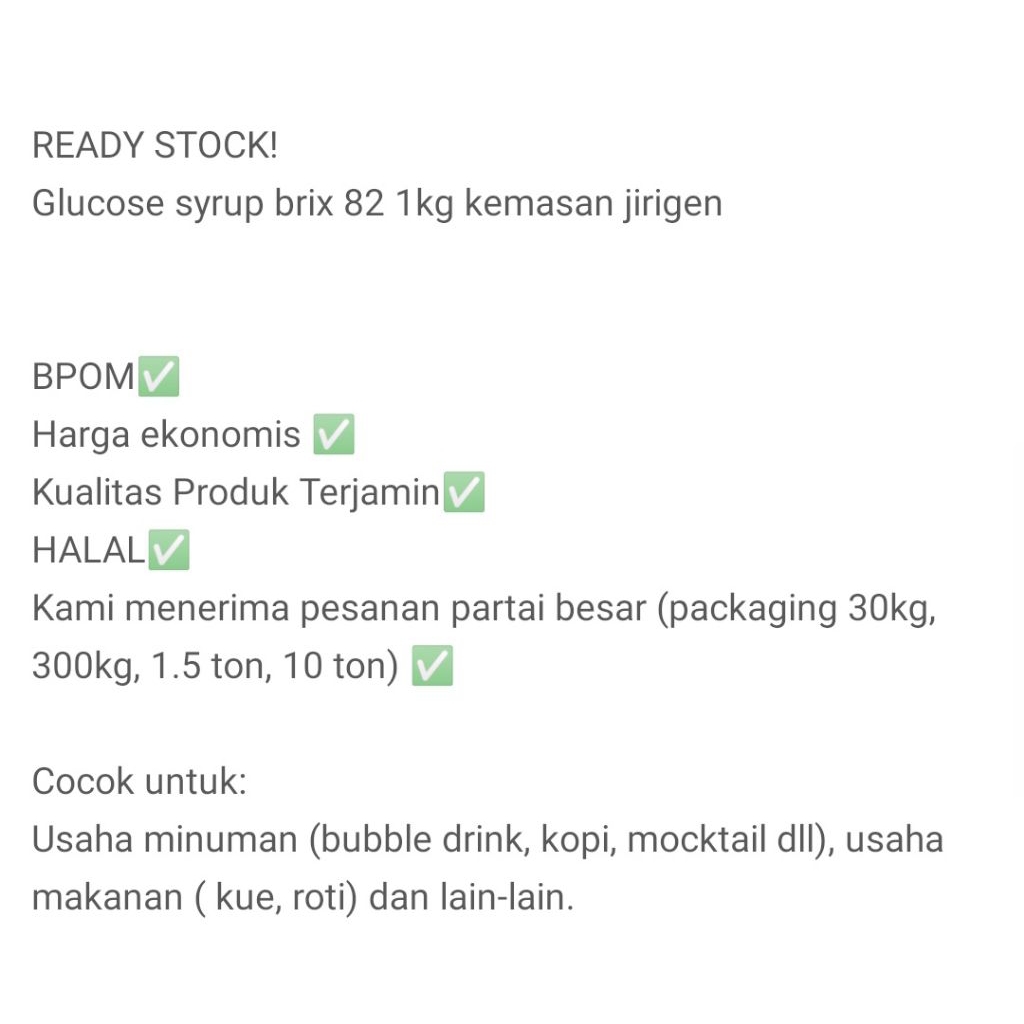 

glucose syrup 1 kg new murah promo 82 brix 75 brix