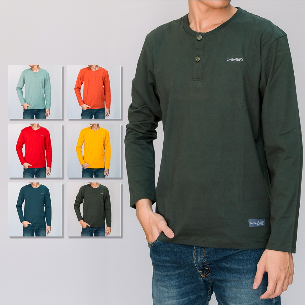 Kaos IEBE Polos Tangan Panjang Casual Kancing I1HL8064