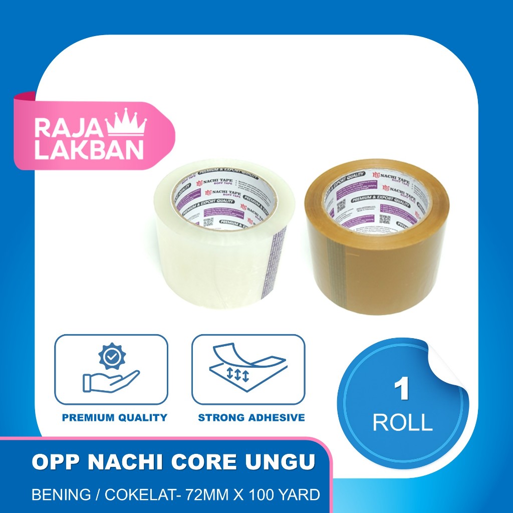 

Plakban Lakban Nachi OPP Core Ungu violet Premium 3 inch 72mm 100 Yard/ Bening - Roll