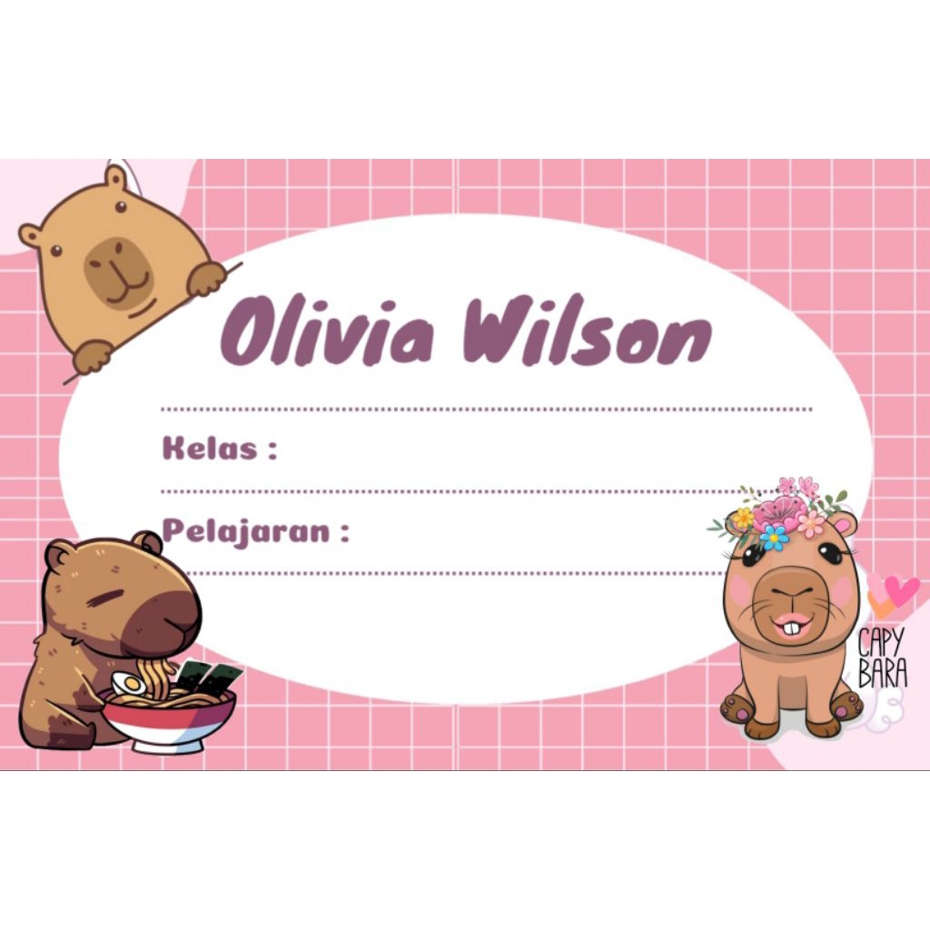 

(ISI 50 PCS) SUDAH ADA LEM STICKER LABEL BUKU SEKOLAH CUSTOM NAMA & FOTO MOTIF CAPYBARA
