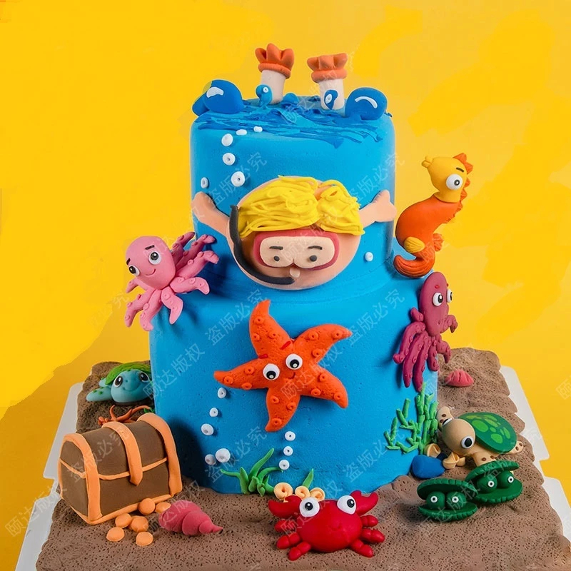 Cake Topper Tema Lautan / Hiasan Kue Tema Pantai / Cake Topper Hewan Laut Clay //murah